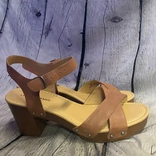 Lucky Brand Haidlee Platform Block Strappy Retro Sandals Latte Women's 9M GUC