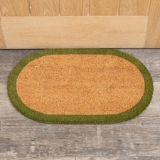 Image of Natural Oval Coir Door Mat with a Green Border