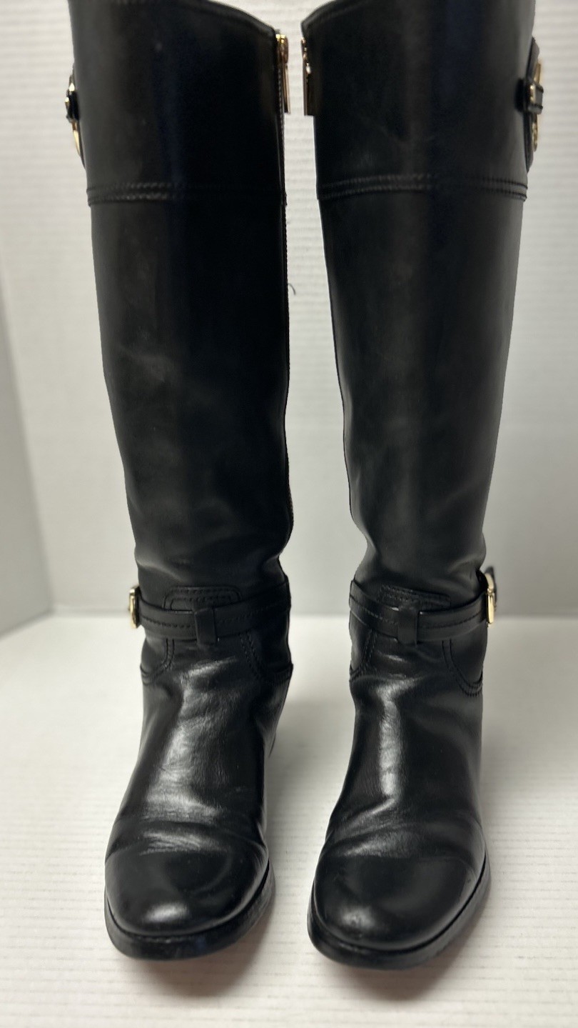 Michael Kors Stockard Leather Tall Riding Boots Black Women's Sz 7M Gold Hdware thumbnail 3