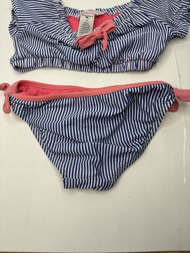 Tommy Bahama Girls Swimsuit Size 8 Blue White Stripe With Pink Bows - Picture 14 of 17