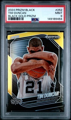 2024 PANINI PRIZM BLACK BLACK GOLD PRIZM #252 TIM DUNCAN 5/5 PSA 9