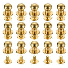 15Sets Brass Ball Head Stud Rivets, 6mm Screw Back Button Nipple Rivet, Golden