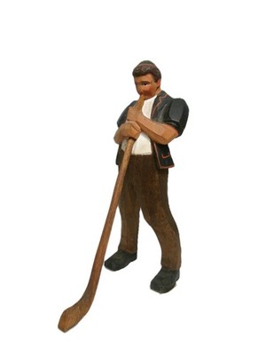 Folk Art Swiss Alphorn 5 ½  Old World Vintage Hand Carved Wood Figure - - (B)