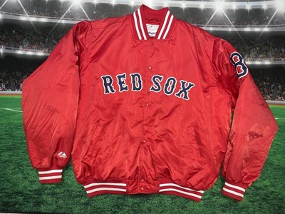 Boston Red Sox Jacket Mens Red Satin MLB Majestic Embroidered Sz