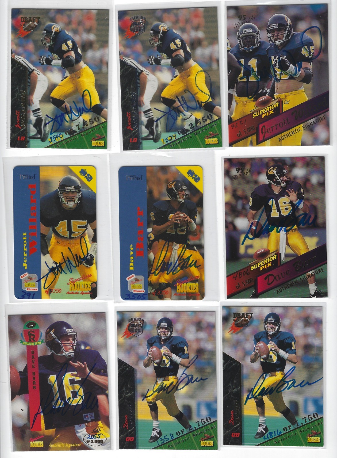 DAVE BARR & JERROTT WILLARD CAL CALIFORNIA BEARS (9) CERT AUTO AUTOGRAPH LOT