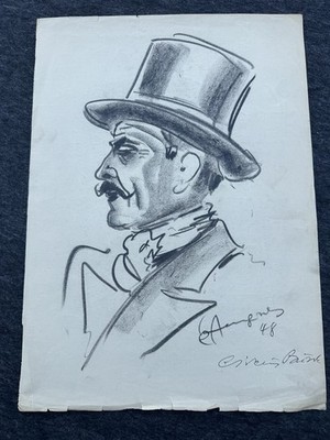 Busch Circus Director with Top Hat Angres Erich, Berlin, Drawing, 1948