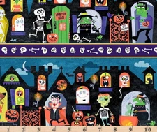 Halloween Season Haunted House Repeating Stripe Fabric  By the half yard