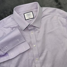 Charles Tyrwhitt Shirt Mens 17 34/35 Purple Non Iron Classic French Cuff Dress
