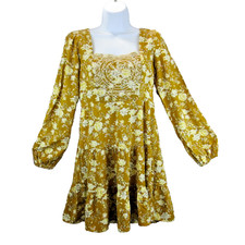 Rewind Floral Sz M Ruffled Embroidered Smocked Long Sleeve Boho Mini Dress