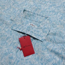 Kiton NWT Dress Shirt Size 42 16.5 in Light Blue Paisley Print Cotton Blend