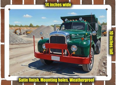 Metal Sign - 1960 Mack B61 Dump Truck Oil Painting - 14x10