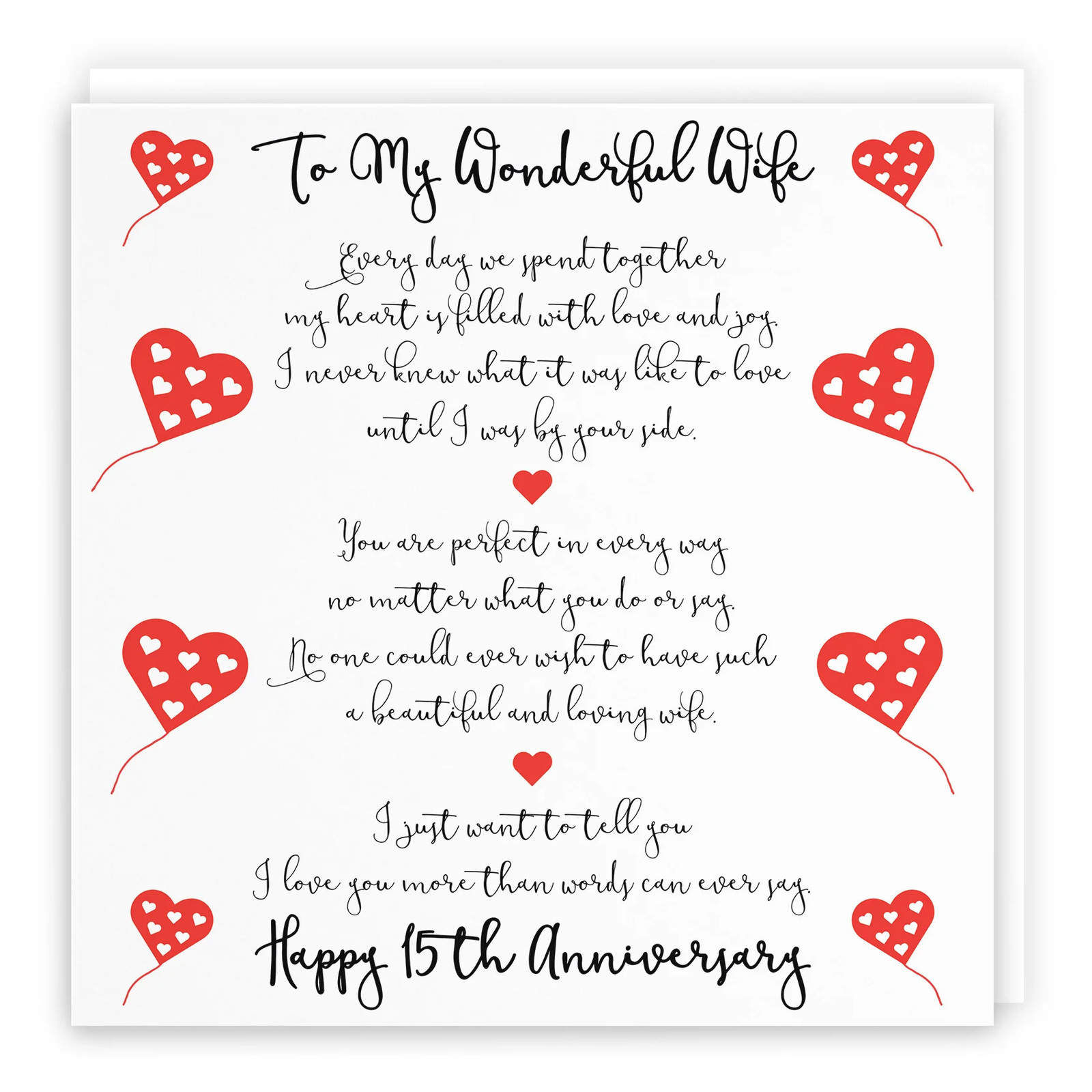 15th Wife Anniversary Card Romantic Verses