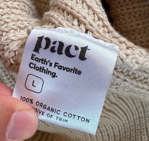 Pact Women’s V Neck Knit Organic Cotton Sweater Size L Beige I11 - Picture 5 of 8
