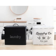 Enamelware Laundry Powder Container, Farmhouse Metal Detergent Bin w/ Scoop