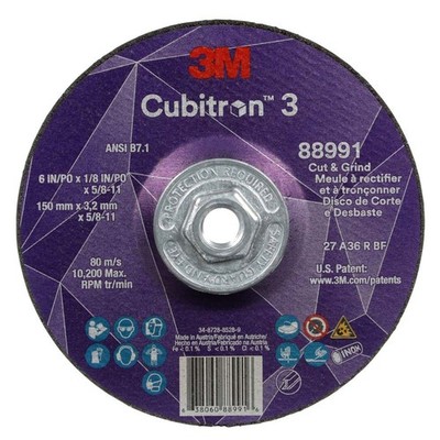 3M 7100313205 Cubitron 3 Cut & Grind Wheel 88991 6in T27 36+ 10-Pack