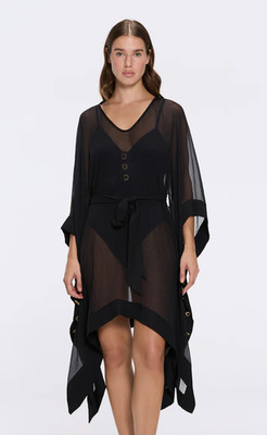 MOEVA Tata Black Sheer Gold Buttoned Belted Kaftan NWT! $477 retail