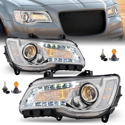 For 2011-2023 Chrysler 300 Chrome Projector Headlights Assembly w Bulbs LED DRL