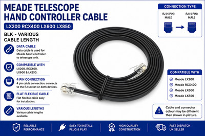 MEADE TELESCOPE LX200 RCX400 LX600 LX850 HAND CONTROLLER CABLE - BLK