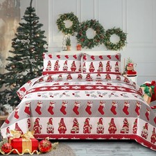 Christmas Quilt Set Queen Size, Red Xmas bedding Lightweight 90"x90" 3 Piece