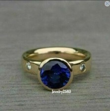 6mm Simulated Blue Sapphire Women's Attractive Bezal Set Band Ring 925 Silver