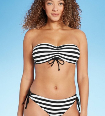 NEW Kona Sol Women's Rio Ribbed Center Cinch Bandeau Bikini Top Size Medium