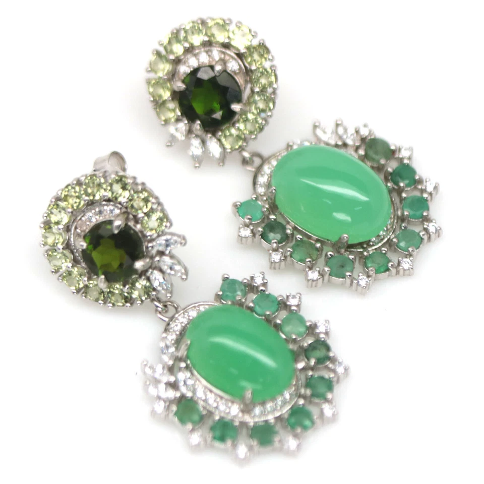 925 Silber Grüner Chrysopras, Chrom Diopsid, Peridot & Zirkonia Ohrringe - Bild 2 von 4