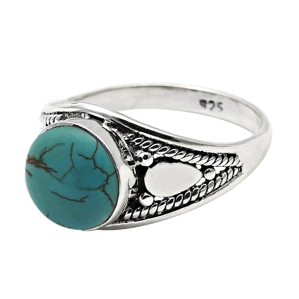 Bague Homme Turquoise Naturelle - Métal - Taille 65 - Style Vintage