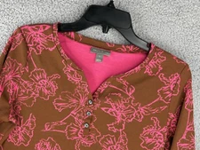 Style & Co Shirt Womens Small Brown Pink Floral Knit Long Sleeve