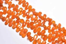 Natural Orange Carnelian Faceted Teardrop Briolette Handmade Gemstone Beads 8"