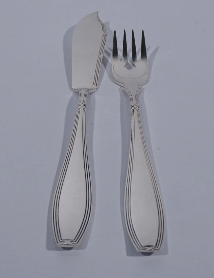 GoWe Kreuzband Fischbesteck Messer und Gabel 90 er Silber Jugendstil 1920 - Bild 3 von 4