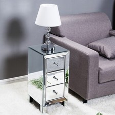 Mirrored Bedside Table 3 Drawers Cabinet Slim Bedroom Nightstand Desk Cabinet