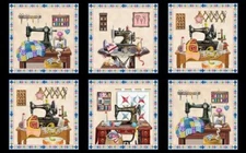 A Stitch in Time ~ Sewing Machine, Fabric Quilt Panel ~ Elizabeth Studio ~ 24"