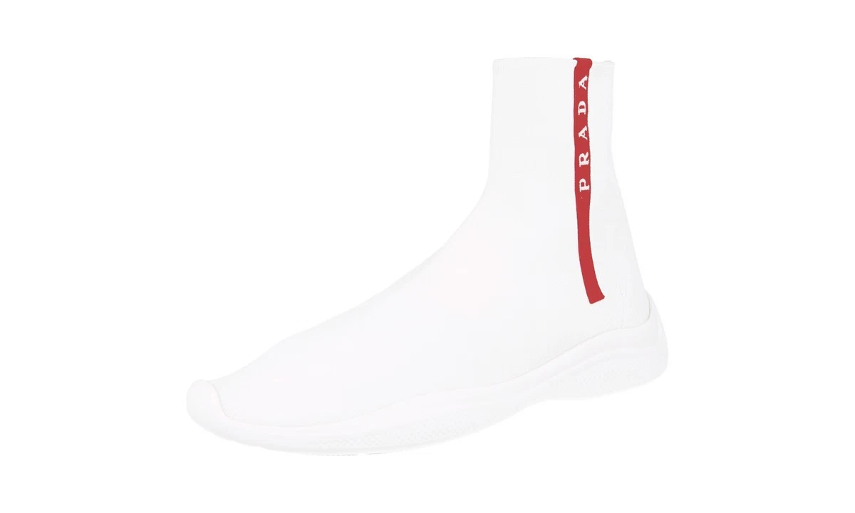 PRADA High-Tech Stoff Sock High-Top Sneaker - 1T051L - Weiss - NEU