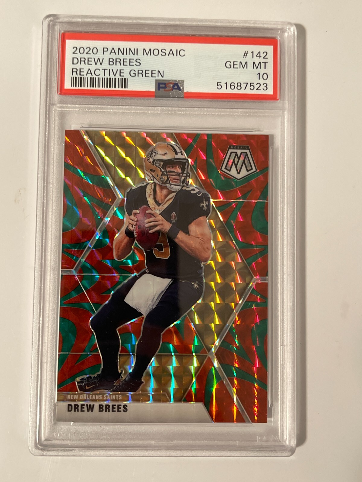 2020 Panini Mosaic Reactive Green #142 Drew Brees PSA 10