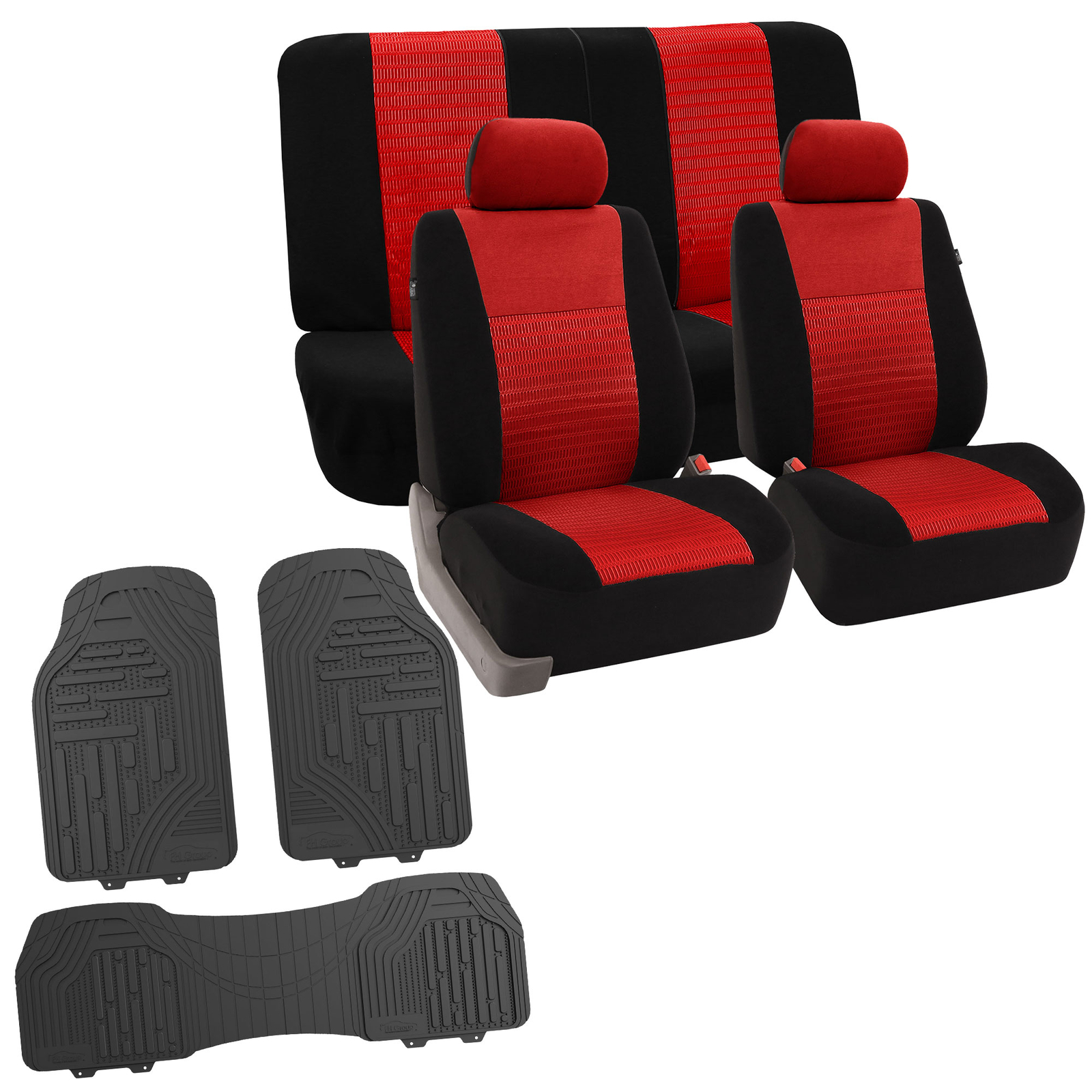 Full Interior Set Red Seat Covers Car SUV with Gray  Floor Mats