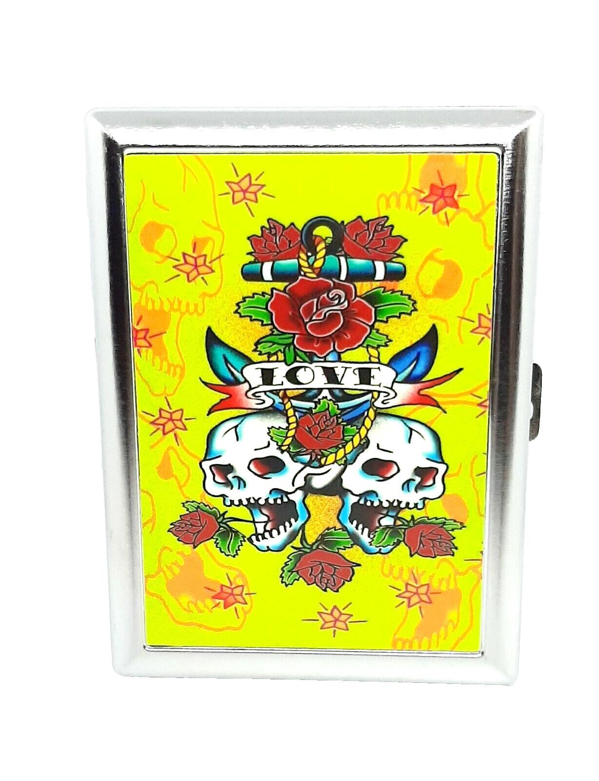 Fujima Metal Glow In The Dark Tattoo Love Skulls 100s Cigarette Case
