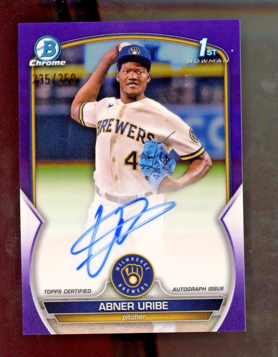 2023 Bowman Chrome Abner Uribe AUTO PURPLE Parallel /250 1st Autograph