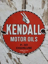 VINTAGE KENDALL PORCELAIN SIGN OLD 6" CHAINSAW LUBE CAR TRUCK MOTOR OIL 1942