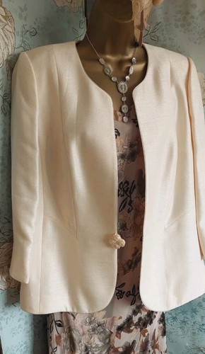 Jacques Vert Dress Jacket Beige Taupe Cream Floral Silk Evening Wedding 18 20 - Picture 14 of 23