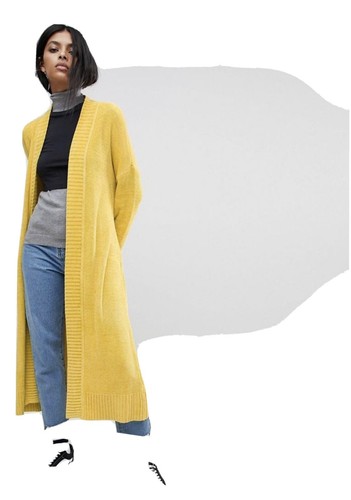 Asos Yellow Maxi Cardigan In Chenille 