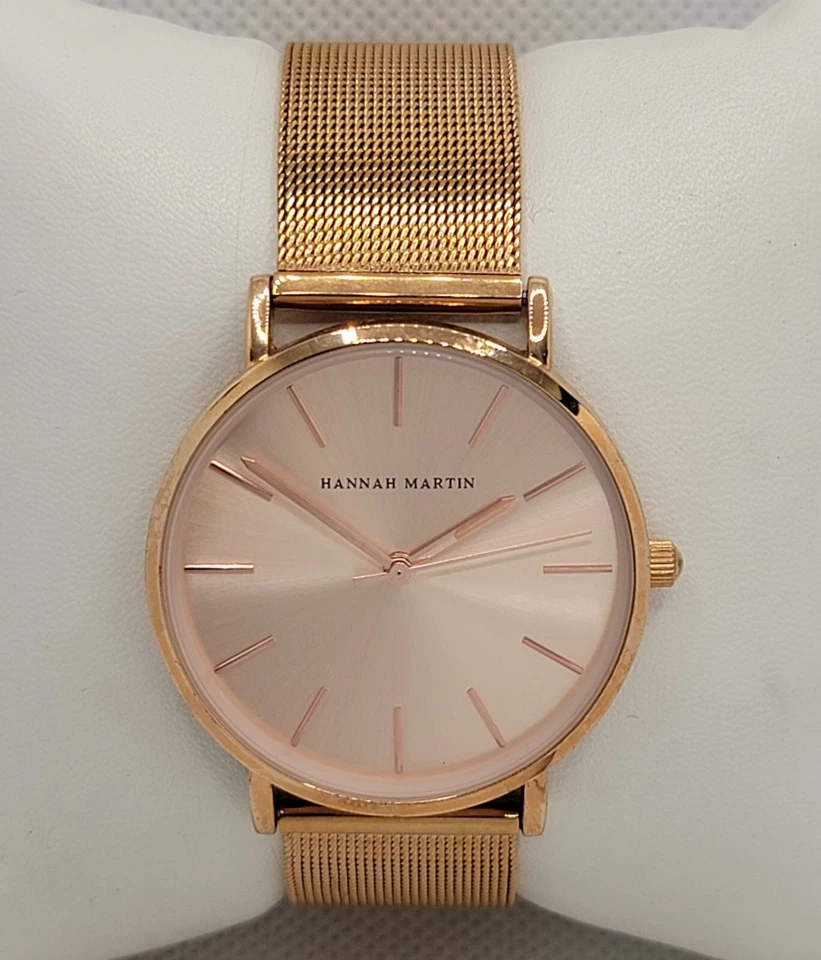 Женские элегантные круглые аналоговые часы Hannah Martin с сетчатым ремешком цвета розового золота K9 - Изображение 4 из 4