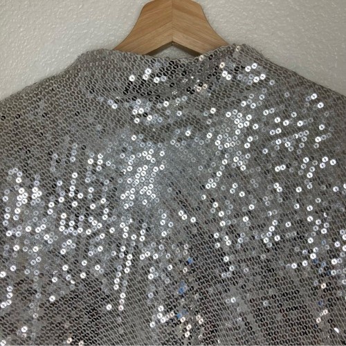 Diane Von Furstenberg Silver Sequin Mako Top Mock Neck Size 2 Silk Holiday Disco - Picture 6 of 16