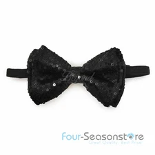 Black Color Tuxedo Classic BowTie Sequin Neckwear Adjustable Unisex Bow Tie 