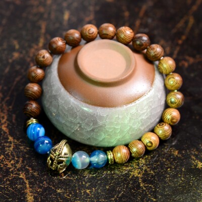 Classic Wood Bead Natural Stone Bracelet Fashion Gold Helmet Bead Bangle Gift