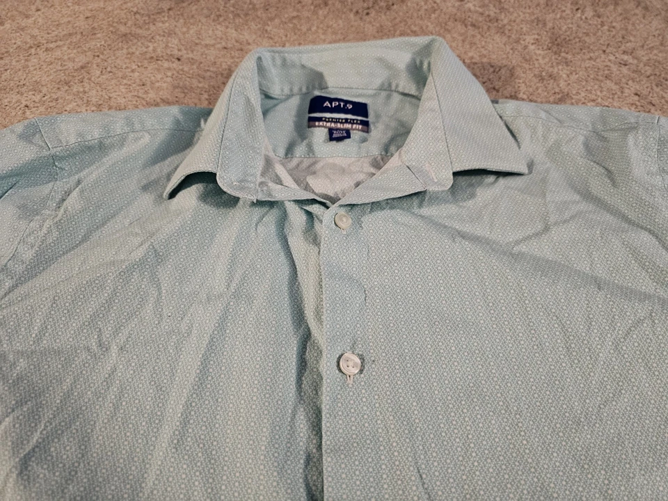 Apt. Camisa de vestir extra delgada para hombre azul aguamarina manga larga estampado talla 16,5 32/33 Foto 3 de 4