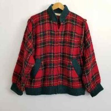 Rare Vintage Boyne Valley Weavers Ireland Wool Red Plaid Zip Jacket Size Small