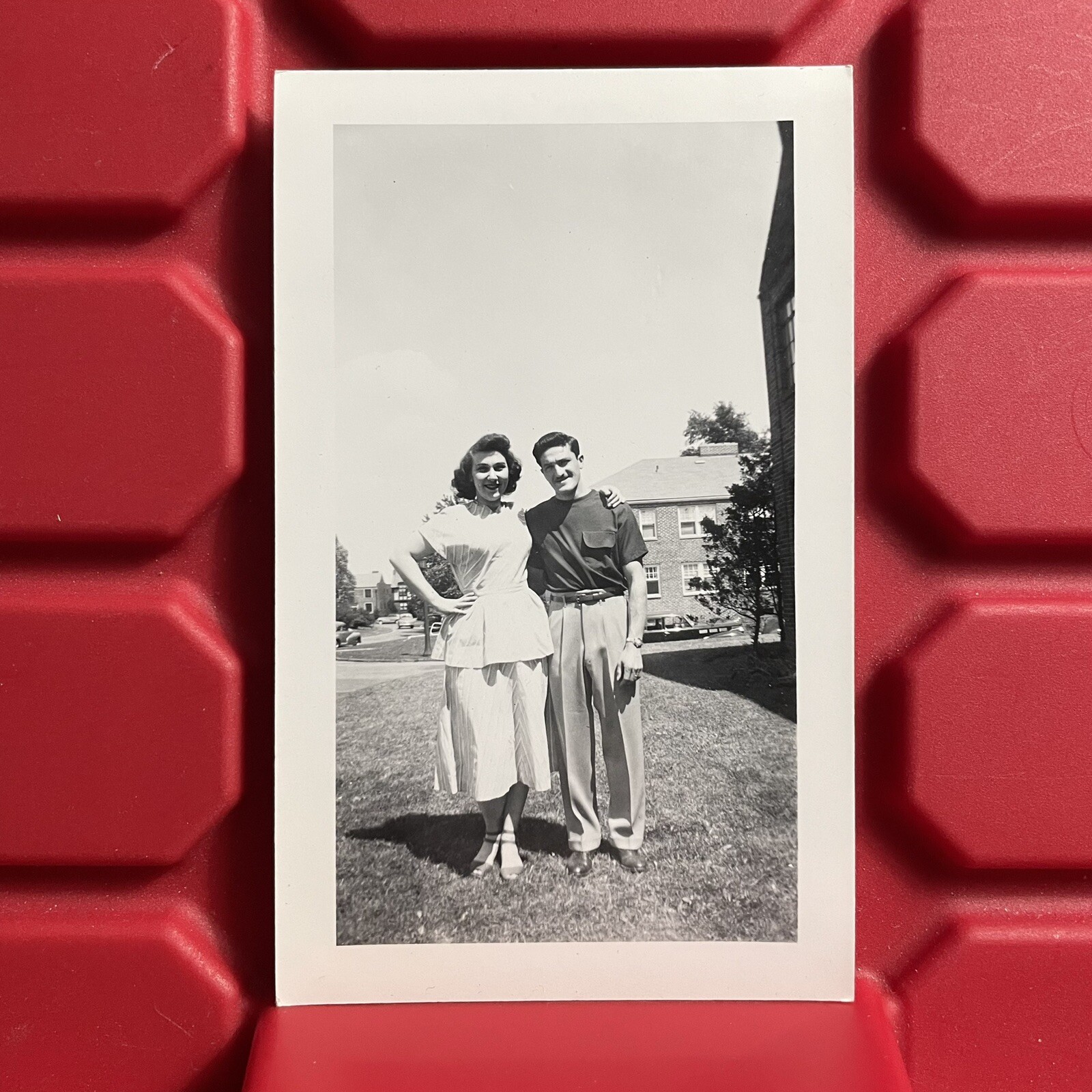 Woman And Man Posing Outside 2 7/8 x 4 3/4 Photograph Pre Owned Vintage 1948