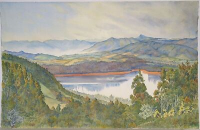 Large John Flexmore Original Watercolour  Blue Lake, Mount Gambier . Unframed