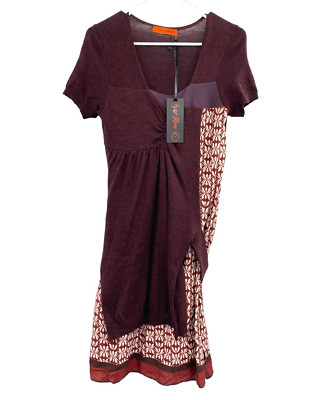 Huevo Blanco Women's Shirt Dress Wool Ruched Short Sleeve Maroon Size 42 New