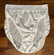VTG Hanes Panties Silky Satin Lace Top Nylon Side Tag Granny Sz 5 High Cut